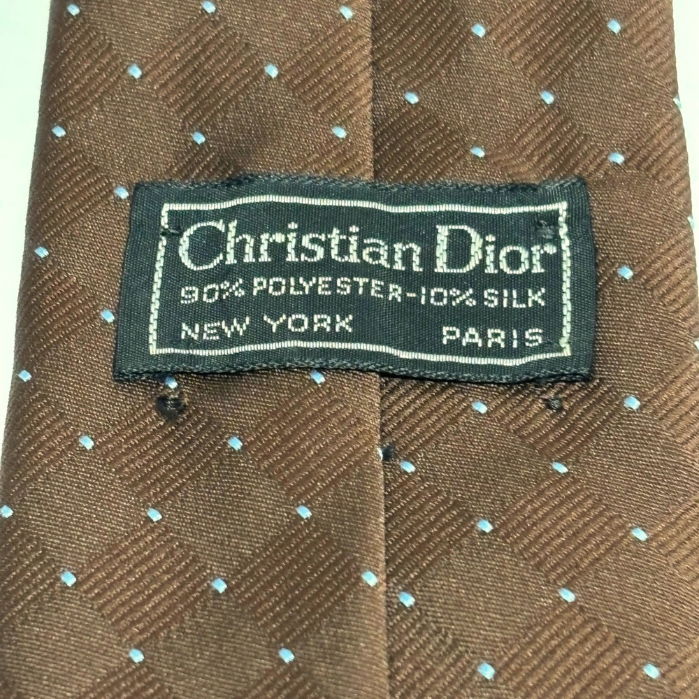Christian Dior Necktie Mens OS Brown Silk Blend Diamond Micro Dot Vintage - Picture 3 of 5